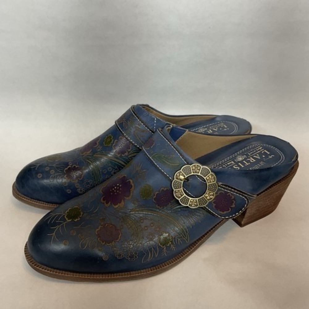 L'Artiste Blue Zoozi Coastal Cowgirl Mules Clogs Women 40/US9 Leather